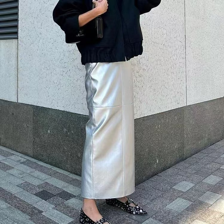 Chic Metallic Leather Hip Skirt