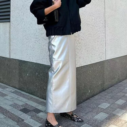 Chic Metallic Leather Hip Skirt