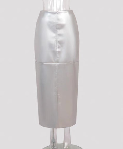 Chic Metallic Leather Hip Skirt