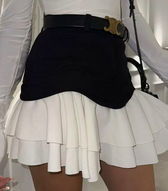 Fashion Ruffle Stitching Denim Skirt