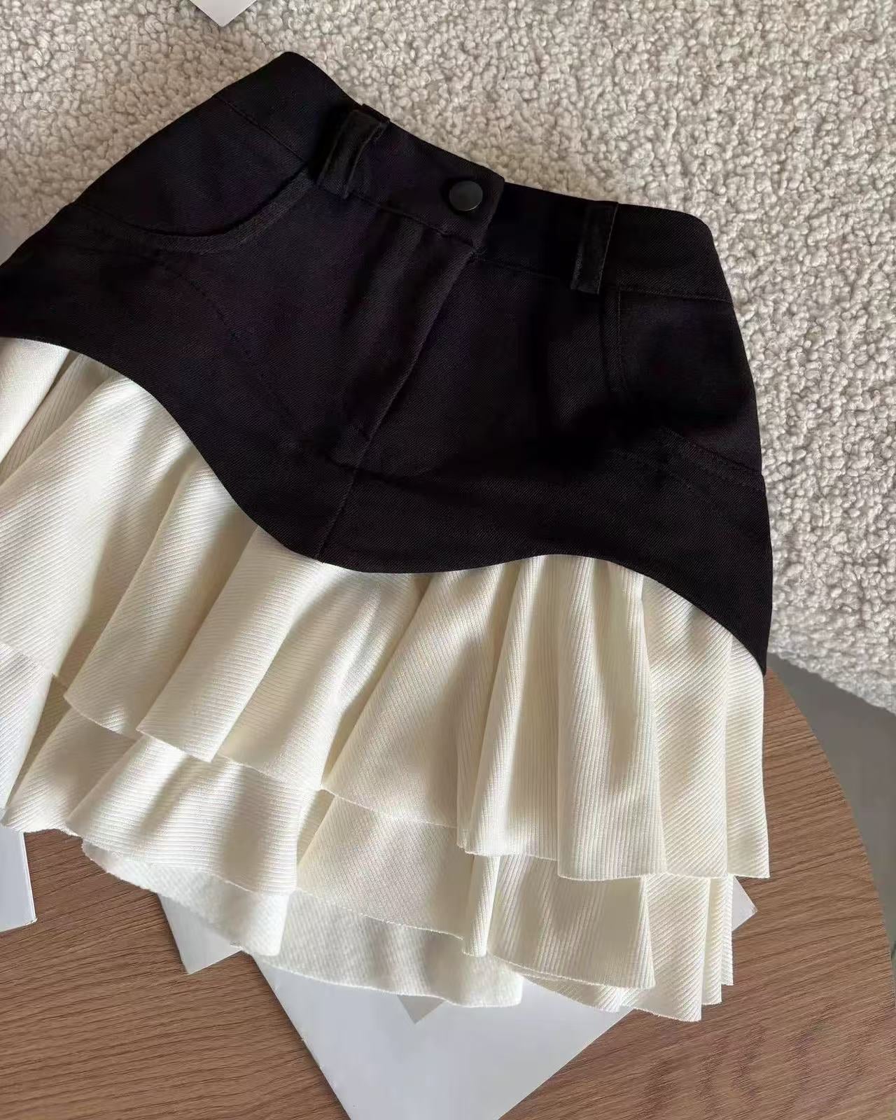 Fashion Ruffle Stitching Denim Skirt