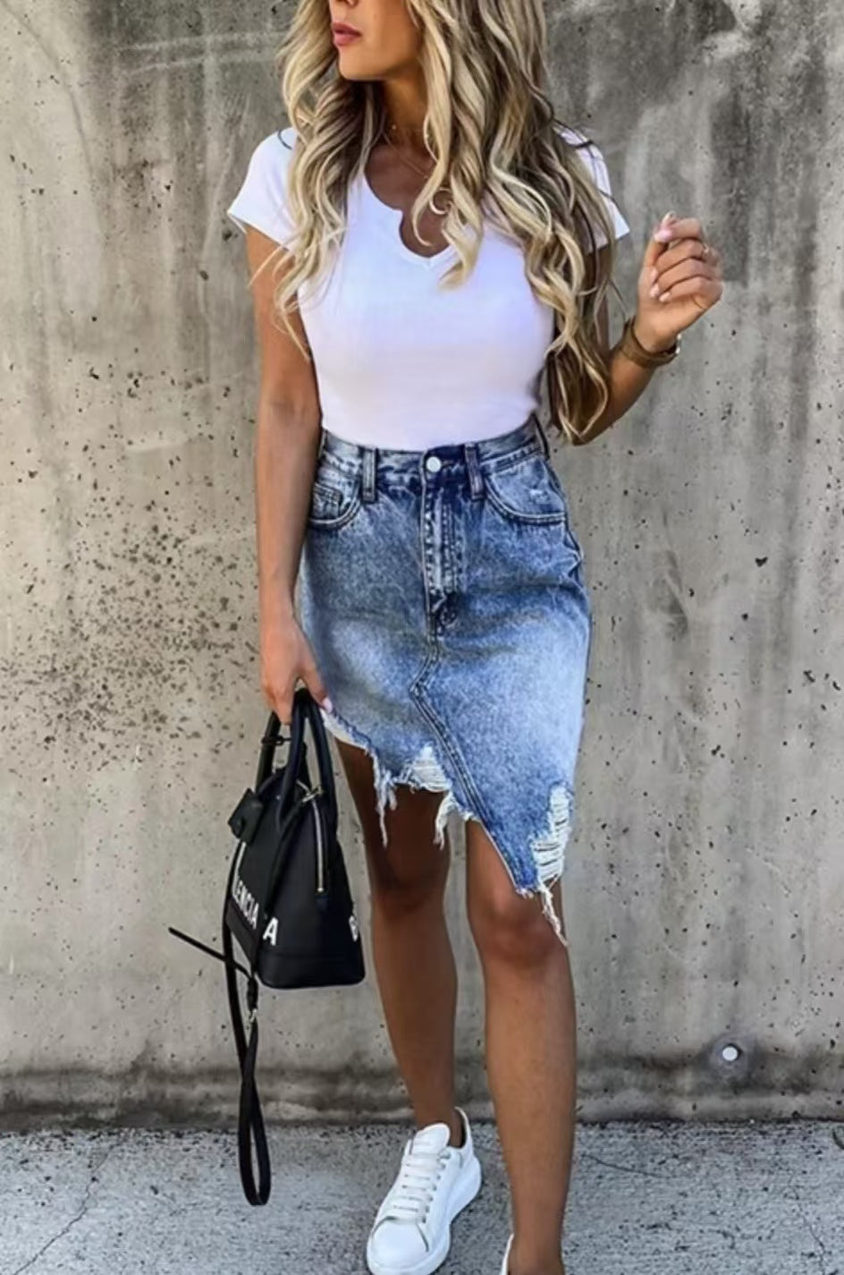 Street Fashion Ripped Denim Skirt