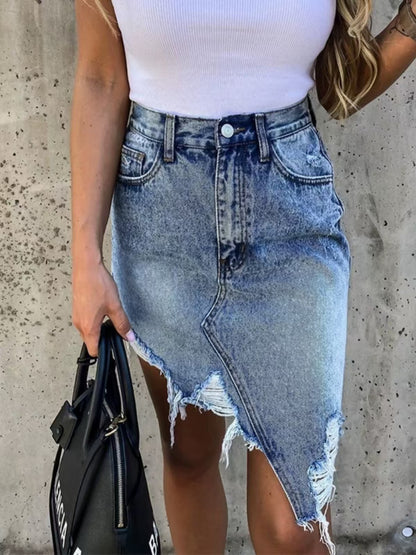 Street Fashion Ripped Denim Skirt