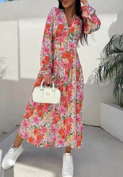 Resort Style Floral Button Embellished Maxi Skirt