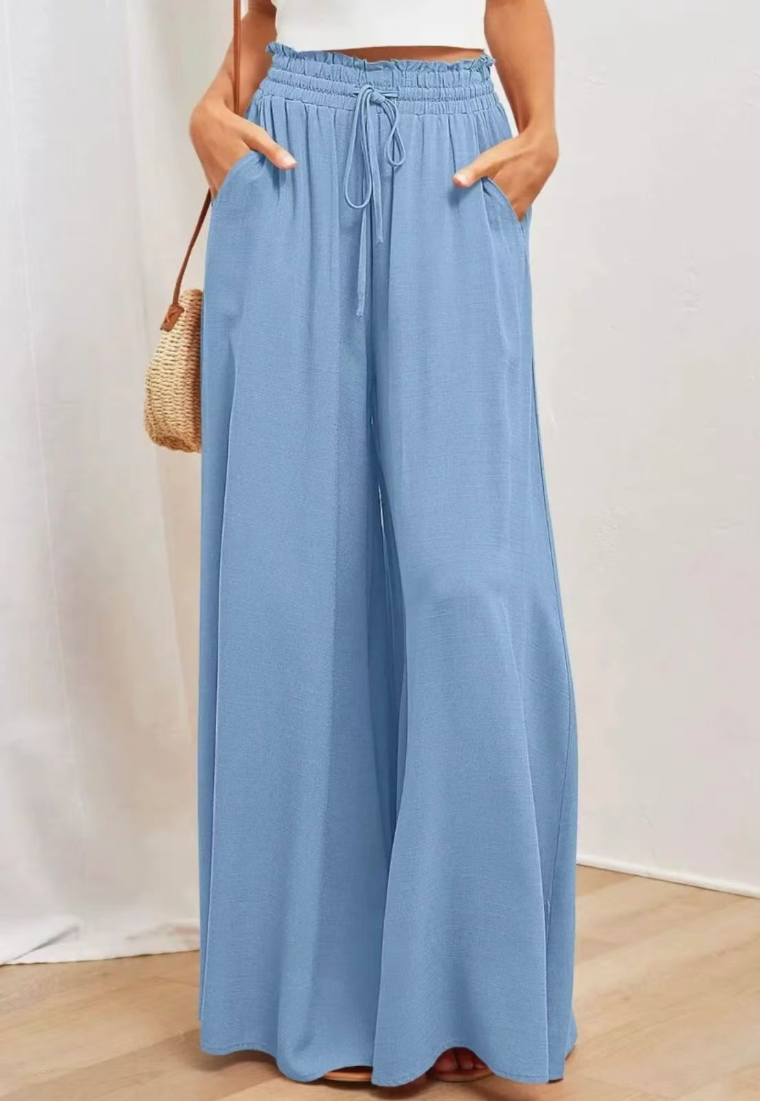 Simple Elastic Waistband Wide-Leg Pants