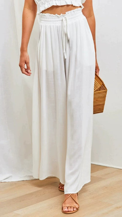 Simple Elastic Waistband Wide-Leg Pants