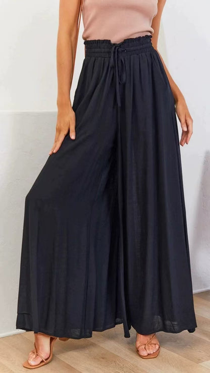 Simple Elastic Waistband Wide-Leg Pants