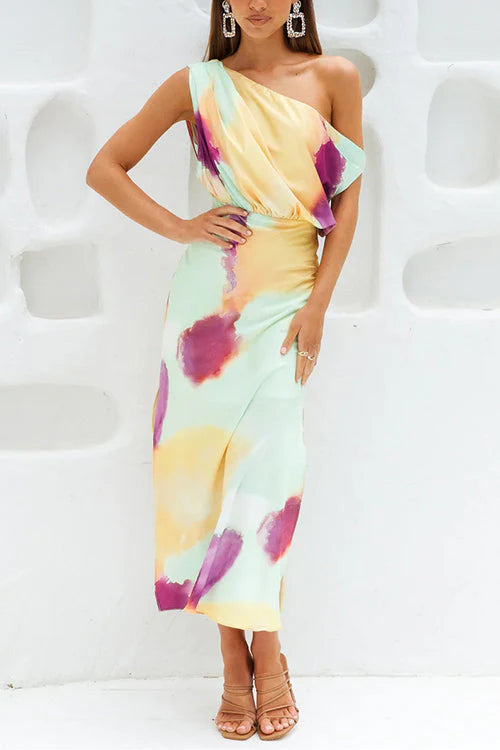 Fashionable Tie-Dye Waist Off-Shoulder Dress