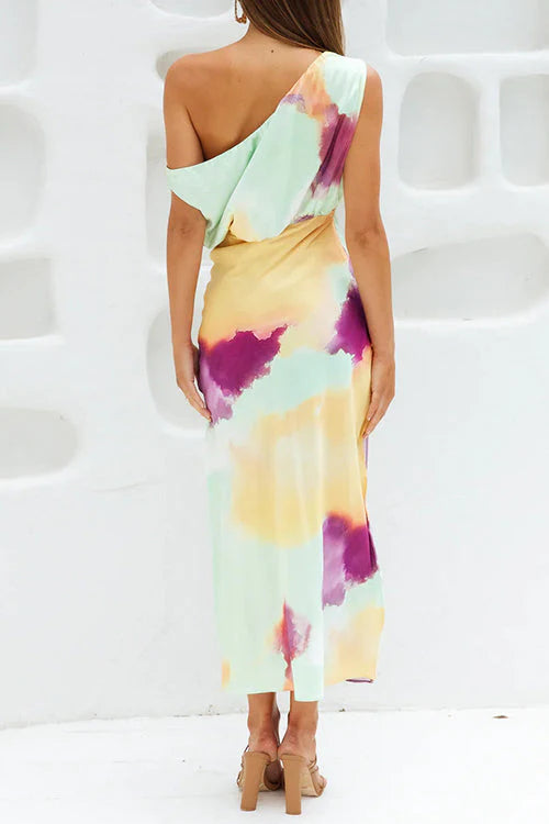 Fashionable Tie-Dye Waist Off-Shoulder Dress