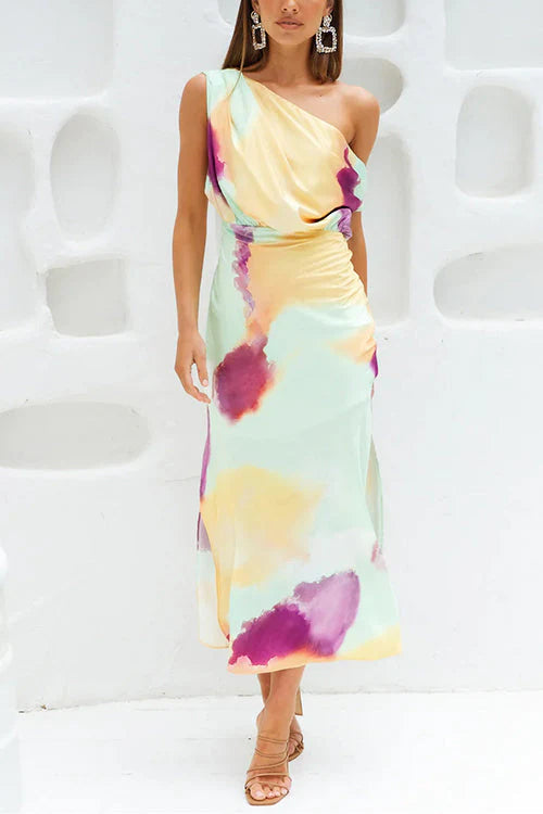 Fashionable Tie-Dye Waist Off-Shoulder Dress