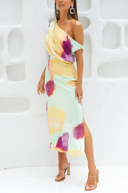 Fashionable Tie-Dye Waist Off-Shoulder Dress