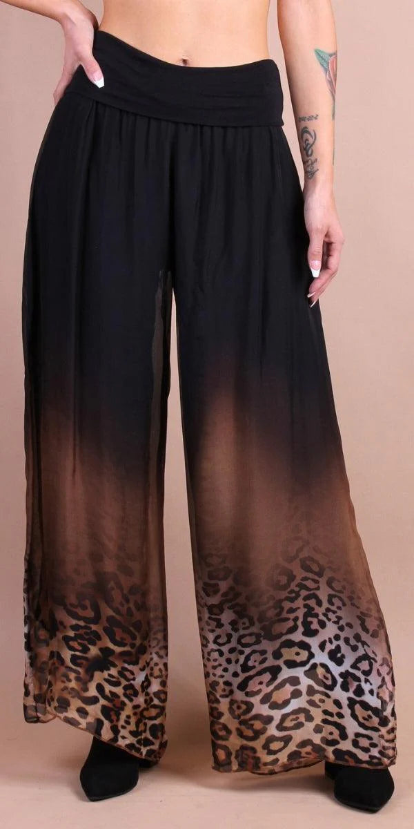 Gradient Leopard Print Top and Wide Leg Pants Set