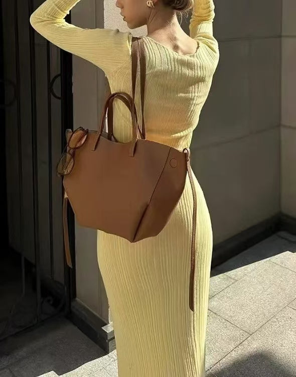 Casual Streetwear Knitted Top And Skirt Suit