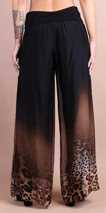 Gradient Leopard Print Top and Wide Leg Pants Set