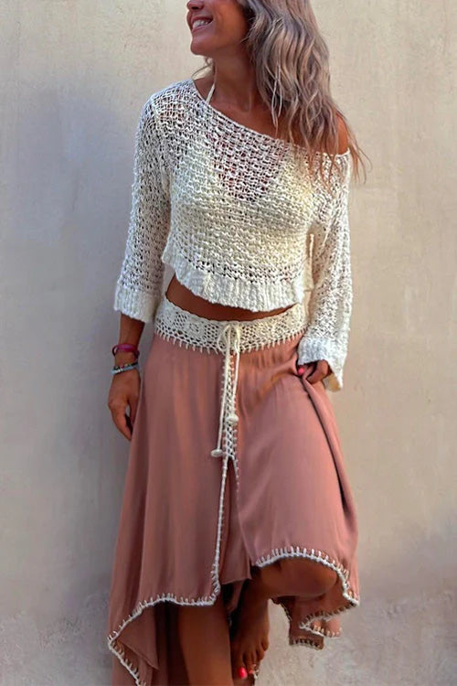 Crew Neck Hollow Cropped Top Sweater