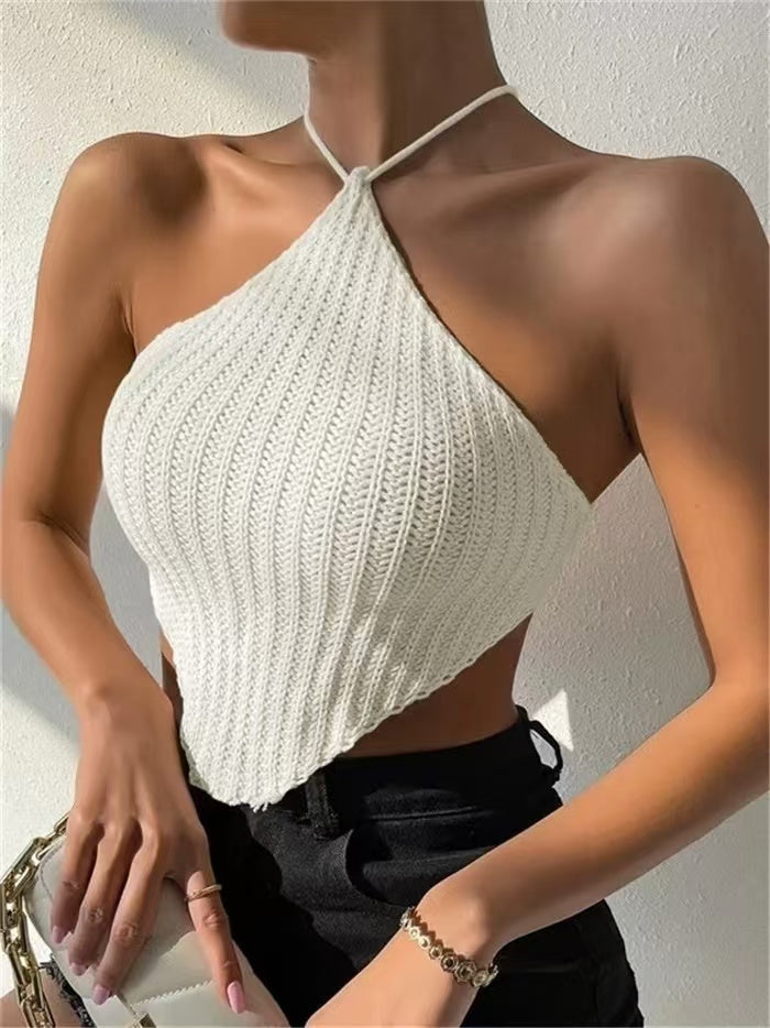 Sexy Halter Neck Strappy Knitted Tank Tops