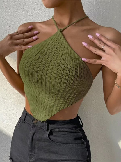 Sexy Halter Neck Strappy Knitted Tank Tops