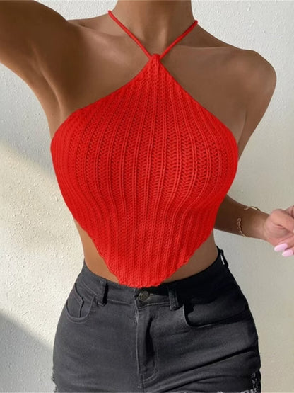 Sexy Halter Neck Strappy Knitted Tank Tops