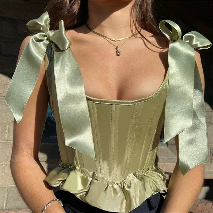 Stylish Imitation Silk Lace-Up Vest