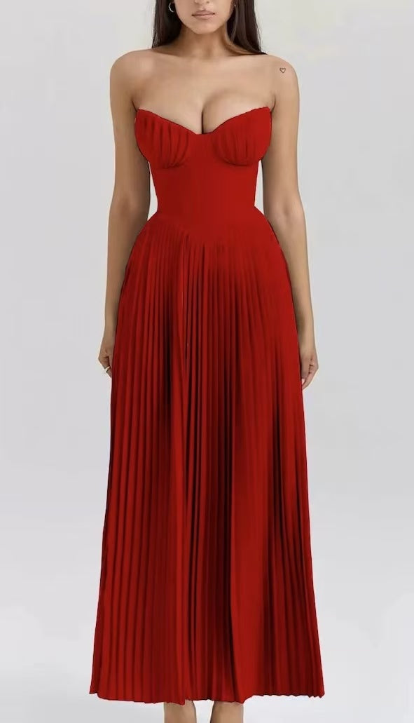 Elegant Shell Shaped Strapless Waisted Maxi Dress