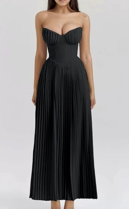 Elegant Shell Shaped Strapless Waisted Maxi Dress