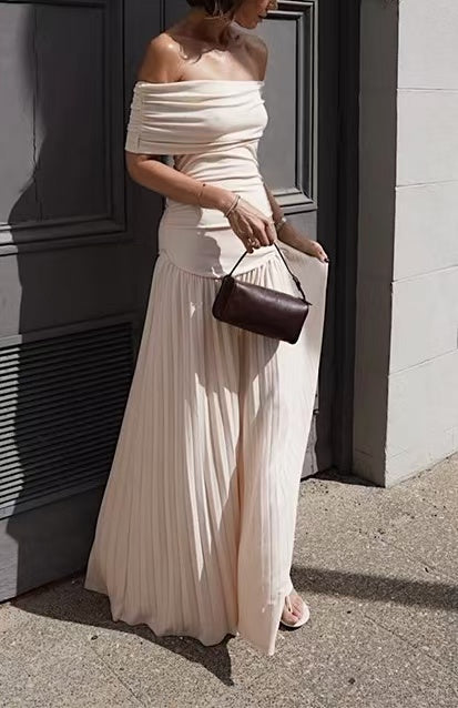 Elegant Pleated Slim-Fitting One-Shoulder Dress