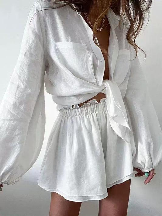 Casual Fashion Ruffled Sunscreen Long Sleeve Shorts Set