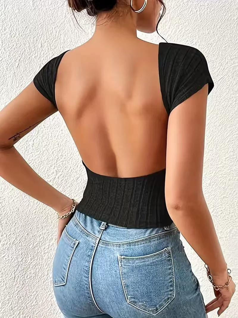 Minimalist Slim Fit Backless Knit Tops