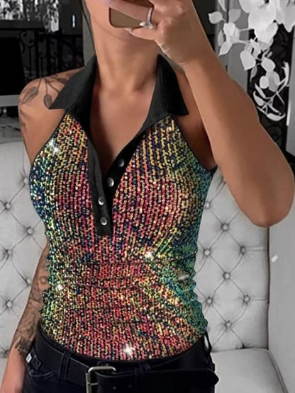 Sexy Leopard Sequin Slim Vest